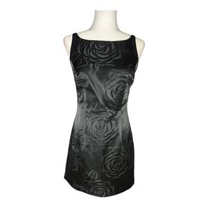 Vintage 90's Black Rose Shift Dress
